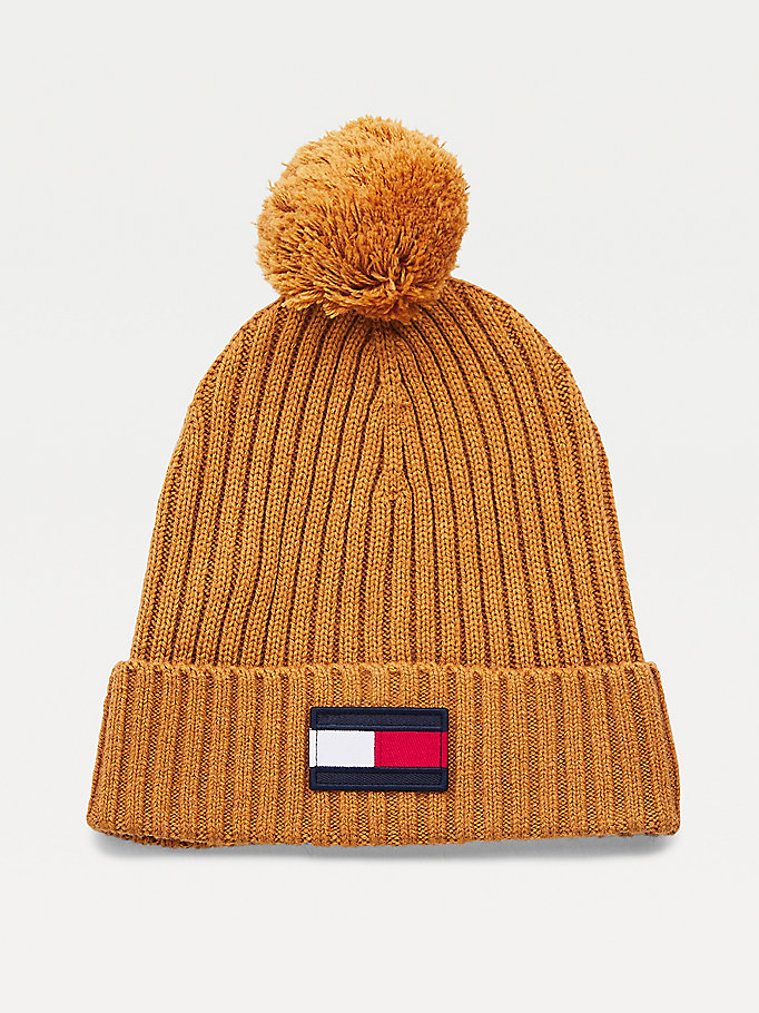 Tommy Hilfiger Wool Blend Pom Pom Beanie Hatt Gutt Brune | BQHVDC-621