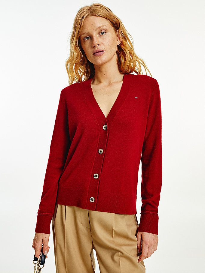 Tommy Hilfiger Wool Cashmere V-Neck Gensere Dame Rød | TIQEAH-176