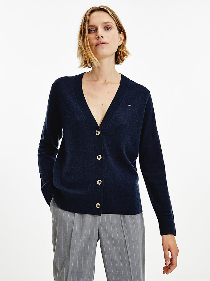 Tommy Hilfiger Wool Cashmere V-Neck Gensere Dame Blå | YPXTDI-873