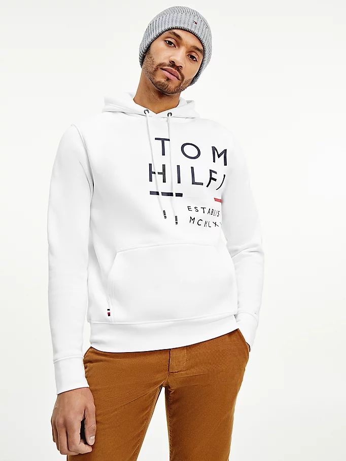 Tommy Hilfiger Wraparound Logo Fleece Hettegensere Herre Hvite | QIUBSC-273