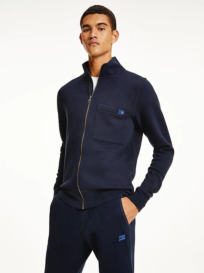 Tommy Hilfiger Zip-Thru Peached Fleece Hettegensere Herre Blå | TKPXMO-945