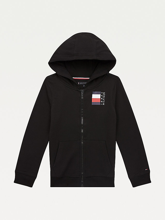 Tommy Hilfiger Zip-Thru Signature Tape Hettegensere Gutt Svarte | ATPGUV-208