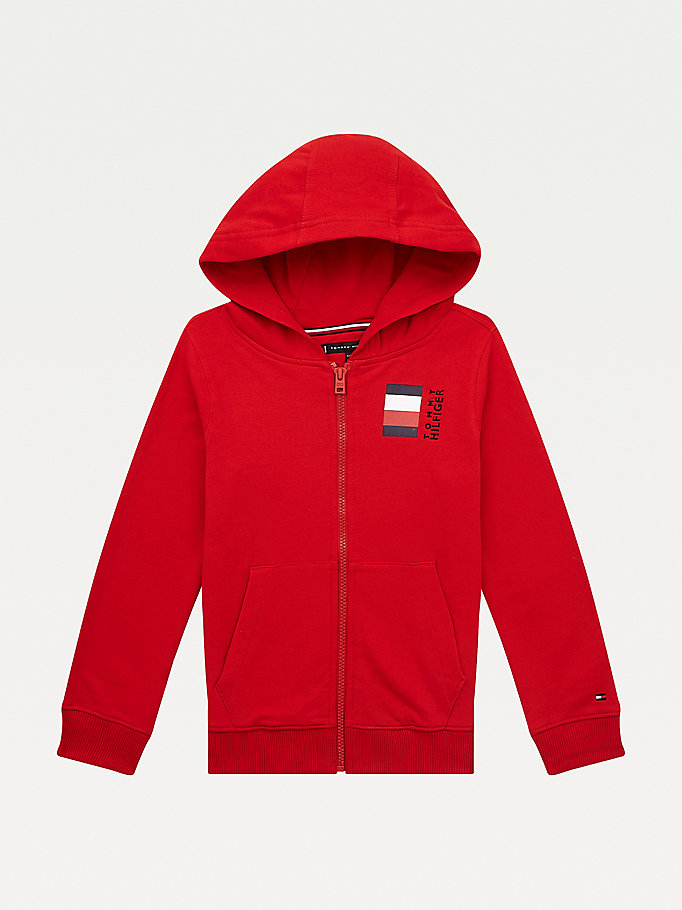 Tommy Hilfiger Zip-Thru Signature Tape Hettegensere Gutt Rød | GRUAXV-215